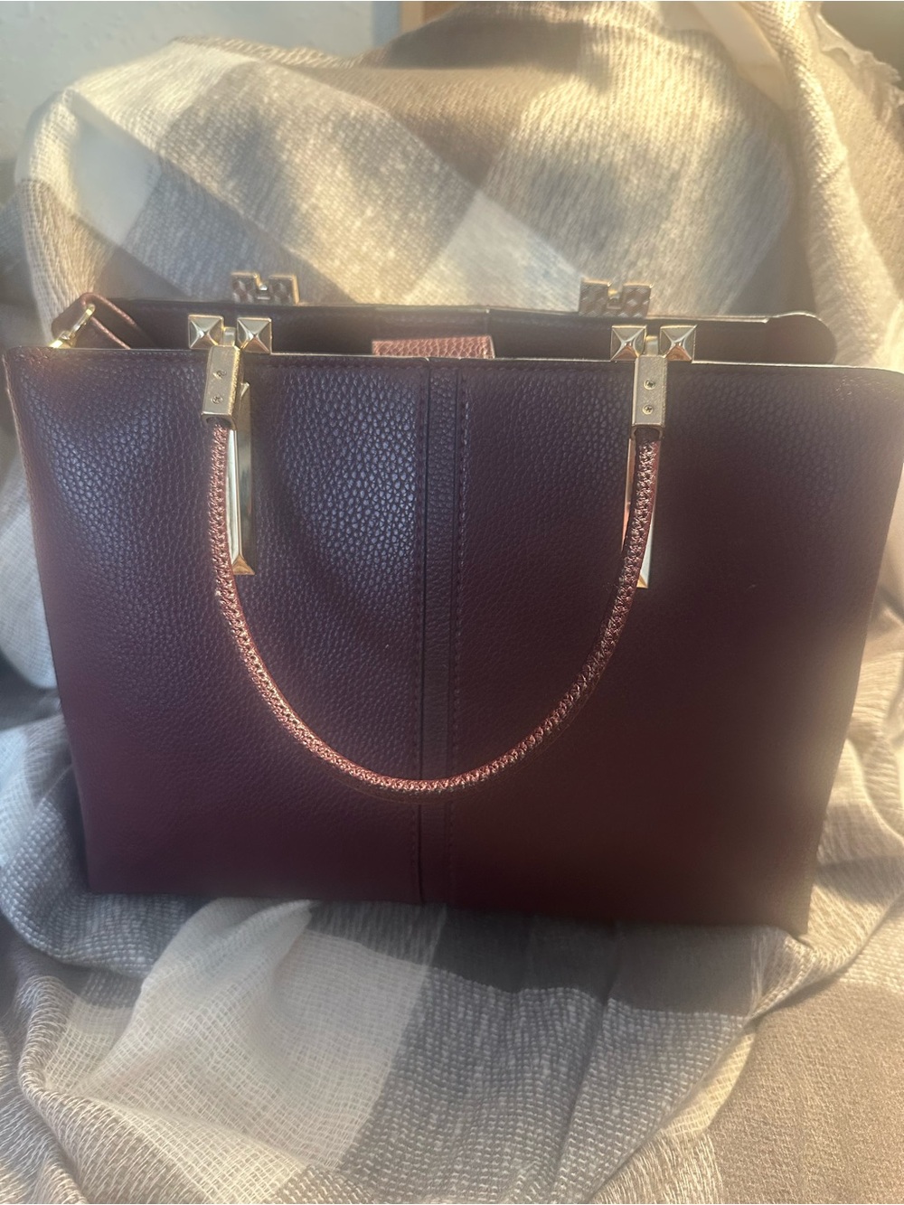Aldo Pebbled Satchel in Burgundy with Gold Hardware